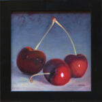 Caroline Johnson artist Oil painting 3 cherries on grey background