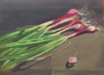 Caroline Johnson Adelaide Hills Artist Season's First Red Onions freshly picked Oil on Board 21 x 29cm
