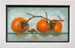 Caroline Johnson Adelaide Hills Artist Three Persimmons on Glass shelf oil on board 9 x 5 inch