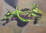 Caroline Johnson Adelaide Hills Artist Season's Last Beans Oil on Board 29 x 21 cm Green Beans fresh picked the garden