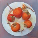 Caroline Johnson Adelaide Hills Artist Five Persimmons on China Oil on Canvas 40 x 40